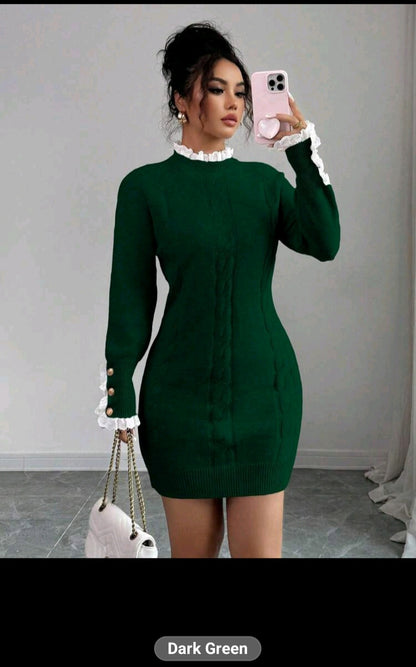 The Royale sculpt knit mini Dress Dark green